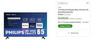 TV Philips 65" 4K LED Roku por $6,500 | Walmart