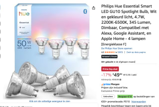 4-Pack Philips Hue Essential GU10 - slimme spot - 345 lm - 4,7 W voor €49,99