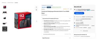 Consola Nintendo Switch 2 (256 GB) por $7,840 en Walmart