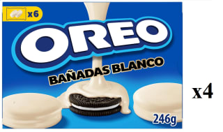 4 x OREO Galletas rellenas de crema de vainilla y cubiertas de chocolate blanco 6.88€