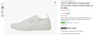 JACK & JONES witte mannensneakers in maat 43 voor €15,59 bij Amazon.de