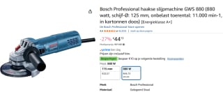 Bosch GWS 880 Haakse slijper - 125 mm - 880 W voor €44,73 bij Amazon