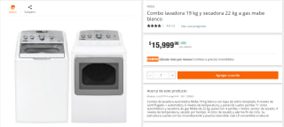 Combo Lavadora 19kg y Secadora 22kg a Gas Mabe por $15,999 | Home Depot