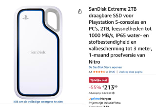 SanDisk Extreme Portable SSD voor PlayStation 5-console en pc - 2 TB voor €213,99