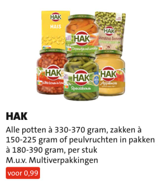 HAK alle potten, zakken en pakken voor €0,99 bij Jumbo