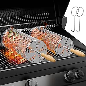 JUAUO Cesta para Parrilla BBQ(2PCS), Mango de Madera Extraíble por 12.21€