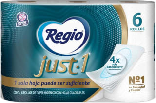 Papel Higiénico Regio Just 1 (6 rollos) por $59 en Amazon
