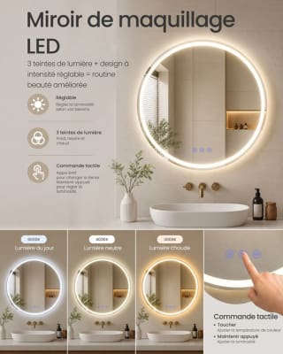 SONGMICS Miroir mural rond 61 cm pour 62,99€ à Songmics