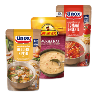 Unox & Conimex soep (zak 570 ml) voor €1,39 bij Dirk
