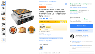 Máquina eléctrica industrial 25 mini hotcakes por $645 en Mercado Libre