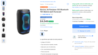 Bocina JBL PartyBox 130 por $5,529 en Mercado Libre