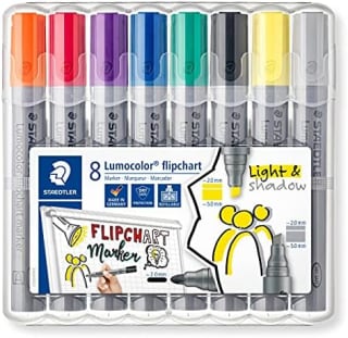 STAEDTLER Lumocolor 356 rotuladores flipchart (8 colores, 2,0 mm) por 7€ en Amazon