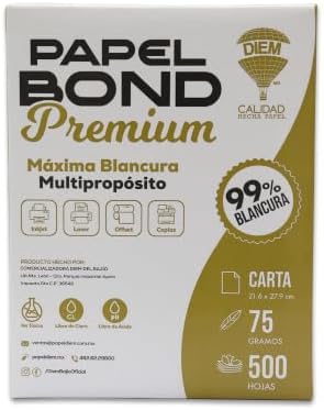 DIEM PREMIUM Papel Bond Premium Carta (500 hojas, 75g) por $84 en Amazon