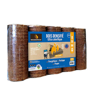 Woodstock bûche de bois densifiée 7,5 kg (lot de 5) pour 2,99€ chez Castorama