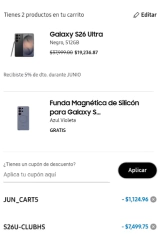 Samsung Galaxy S26 Ultra 512GB por $18,492 | Mercado Pago
