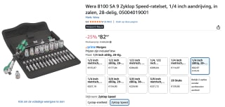 Wera 8100SA6 8100 SA 6 Zyklop 28-delige Dopsleutelset - 1/4'' voor €82,97 bij Amazon