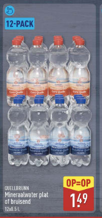 6 liter water (12 x 0,5 L) voor €1,49 bij Aldi