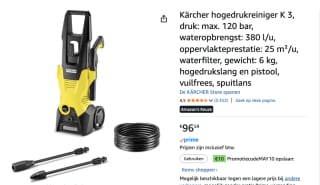 Kärcher K 3 Hogedrukreiniger voor €86,59 dmv code bij Amazon