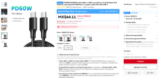Cable USB-C 100W 1m Ugreen por $59 | AliExpress