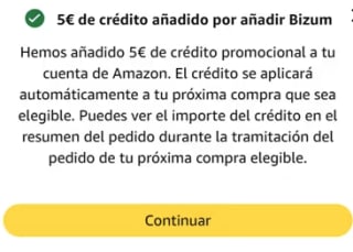 Regalo 5€ en Amazon por pagar con Bizum (cuentas seleccionadas)
