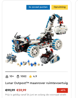 Tot 40% korting en 2 x zoveel punten op Lego in de lego store