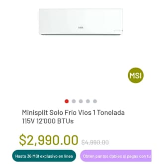Mini Split ViOS 1 Tonelada 12000BTU por $2,990 | Soriana