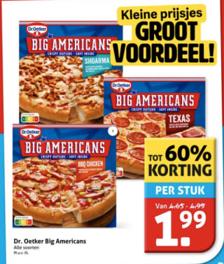 Dr. Oetker Big Americans voor €1,99 bij Hoogvliet