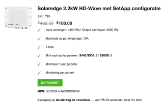 Solaredge 2.2kW HD-Wave voor 100 euro