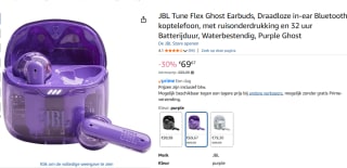 JBL Tune Flex Ghost Paars voor €69,67 bij Amazon