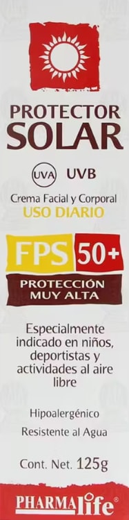 Bloqueador PHARMALIFE Protección Muy Alta FPS50+ por $99 en Farmacias Guadalajara