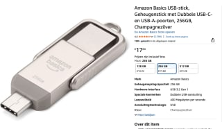 Amazon Basics USB-stick,met Dubbele USB-C- en USB-A-poorten, 256GB, voor €17,60
