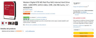 Disco Duro Western Digital 6TB 5400RPM por $2,872 | Amazon