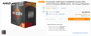 Procesador AMD Ryzen 5 5500X3D 4GHz por $2,989 | CyberPuerta