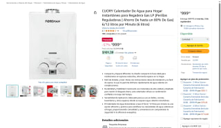 Calentador De Agua Instantáneo 6L por $999 | Oferta Amazon