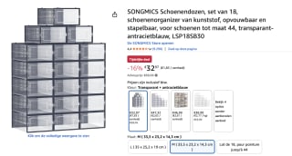 SONGMICS Schoenendozen set van 18 voor €32,49 bij Amazon