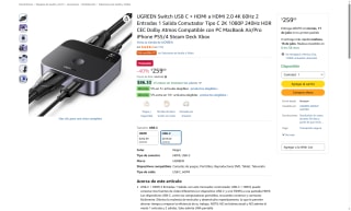 UGREEN Switch USB C + HDMI a HDMI por $259 | Oferta Amazon