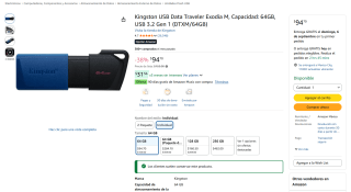 Kingston USB Data Traveler Exodia M 64GB por $95 en Amazon