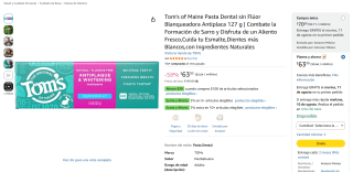 Tom's of Maine Pasta Dental sin Flúor Blanqueadora Antiplaca 127g por $48 en Amazon