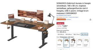 SONGMICS Elektrisch in hoogte verstelbaar bureau,180 x 80 x (72-120) cm, voor €129,19