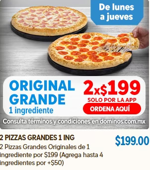 2 Pizzas Originales Grandes 1 Ingrediente por $199 | Domino's Pizza