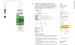 Shampoo Vichy Dercos Anti-Caspa 390 ml por $454 | Oferta Amazon