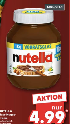 Nutella 1 kg voor €4,99 bij Kaufland