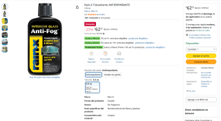 Rain-X Tratamiento antiempañante 3.5oz por $62 en Amazon