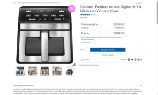 Freidora de Aire Gourmia 7.6L por $999 | Oferta Costco