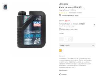 Aceite LiquiMoly 20W-50 1L por $251 | Oferta Liverpool