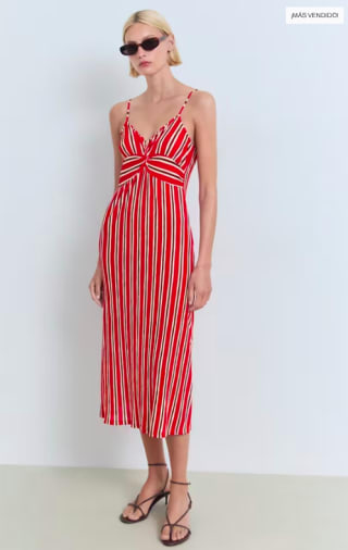 Mango Outlet Vestido Fruncido Rayas Midi por 9,99€