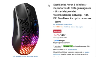 SteelSeries Aerox 3 Wireless - Onyx gaming muis voor €44,51 bij Amazon