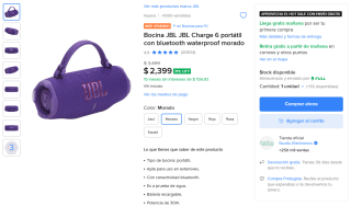 Bocina JBL Charge 6 45W RMS por $1,894 | Mercado Libre (OXXO)