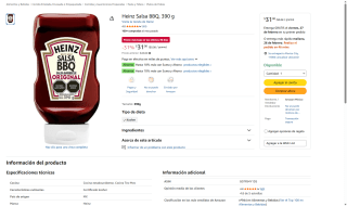 Salsa BBQ Heinz 390g por $31 | Amazon