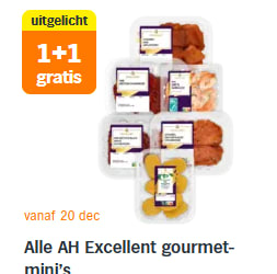 Alle AH Excellent gourmet-mini's 1+1 gratis